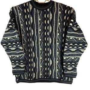 Vintage Coogi Australia Blue Black White 3D Knit Sweater Mens XXL Crewneck